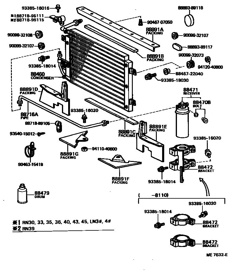 Toyota HILUX Heating & Air Conditioning - Cooler Piping EPC diagram — ME7632E