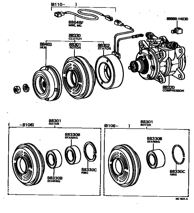 Toyota HILUX Heating & Air Conditioning - Compressor EPC diagram — ME7634A