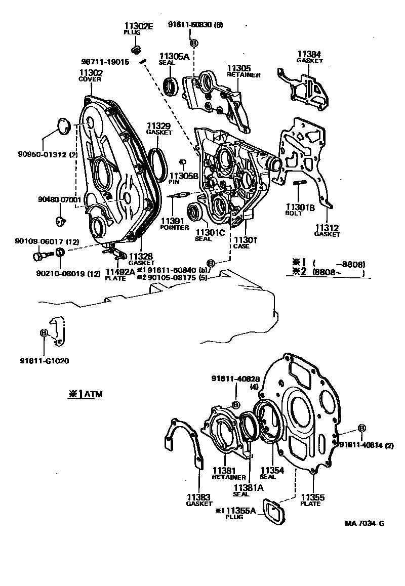 Toyota HILUX Timing Gear Cover & Rear End Plate EPC diagram — MA7034G