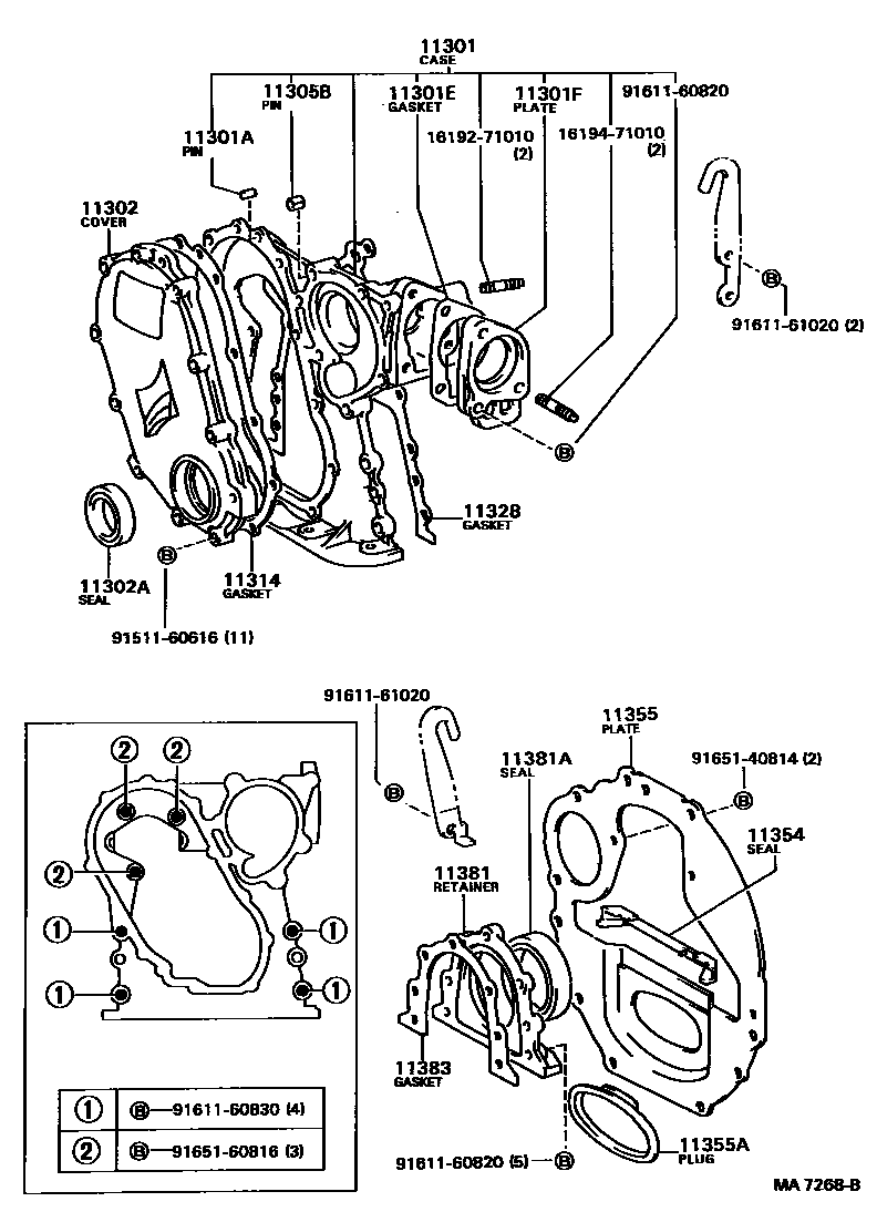 Toyota HILUX Timing Gear Cover & Rear End Plate EPC diagram — MA7268B
