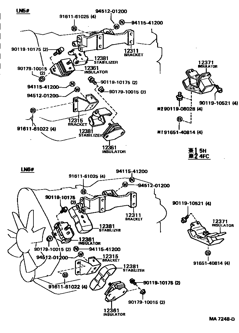 Toyota HILUX Engine Mounting EPC diagram — MA7248D