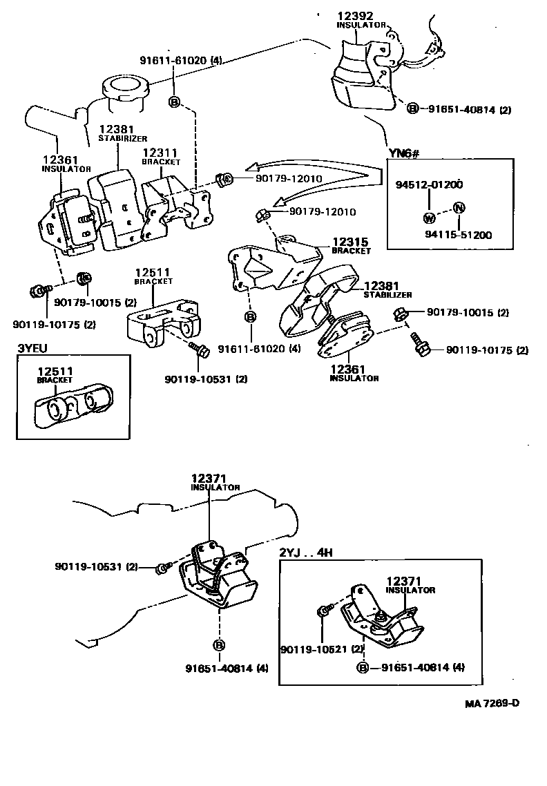 Toyota HILUX Engine Mounting EPC diagram — MA7269D