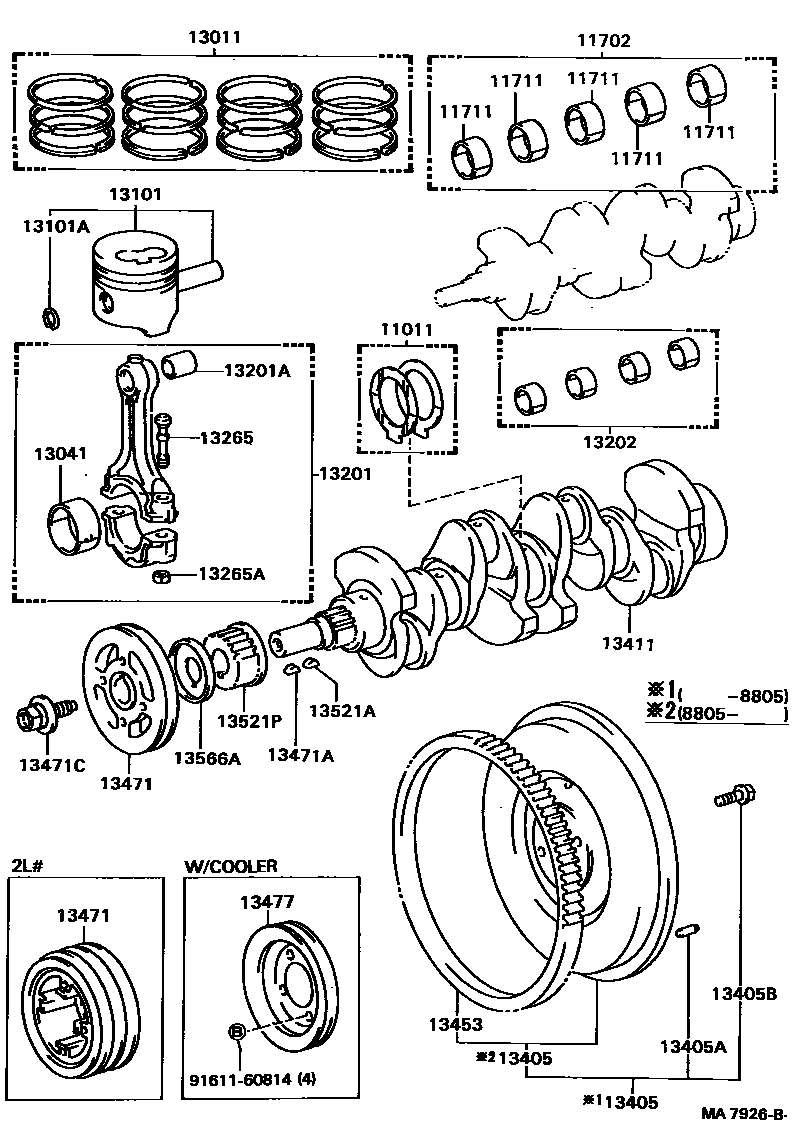 Toyota HILUX Crankshaft & Piston EPC diagram — MA7926B