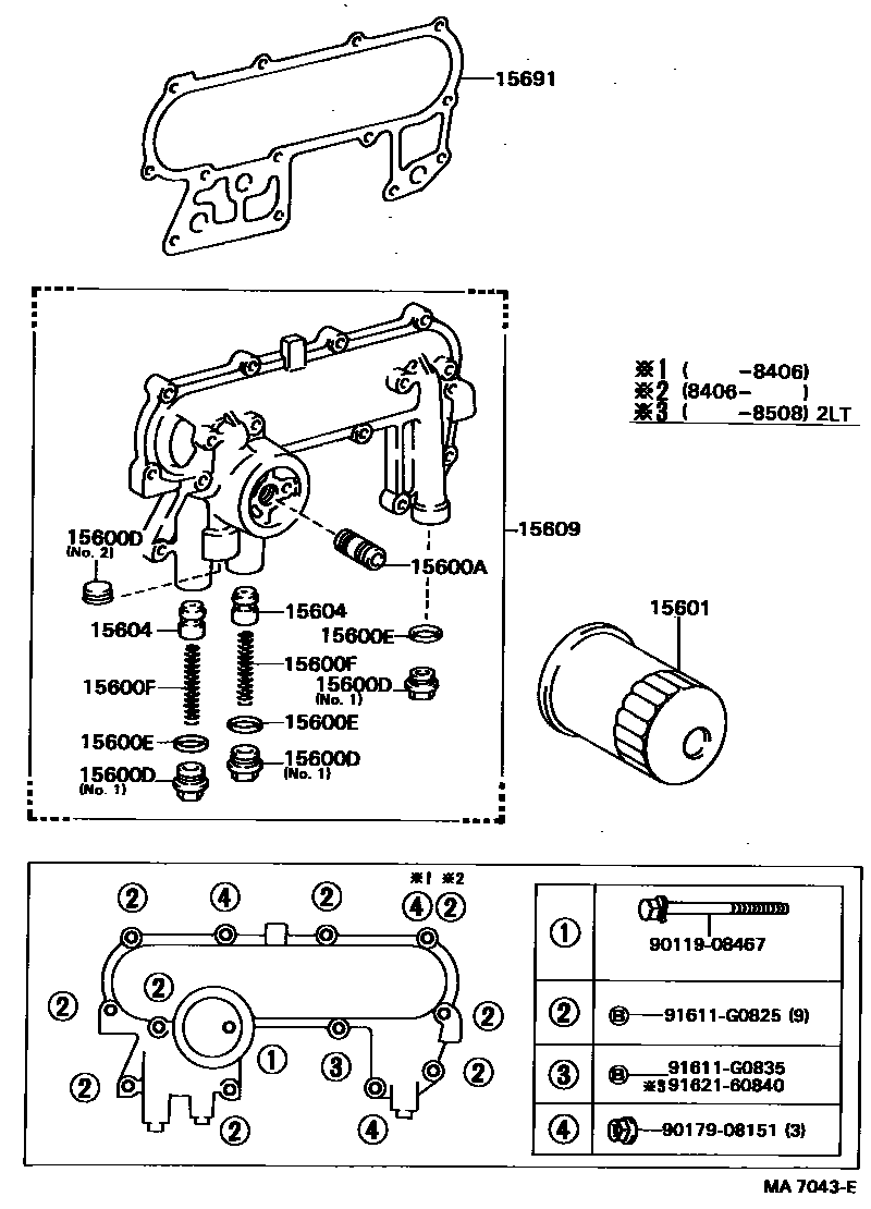 Toyota HILUX Oil Filter EPC diagram — MA7043E