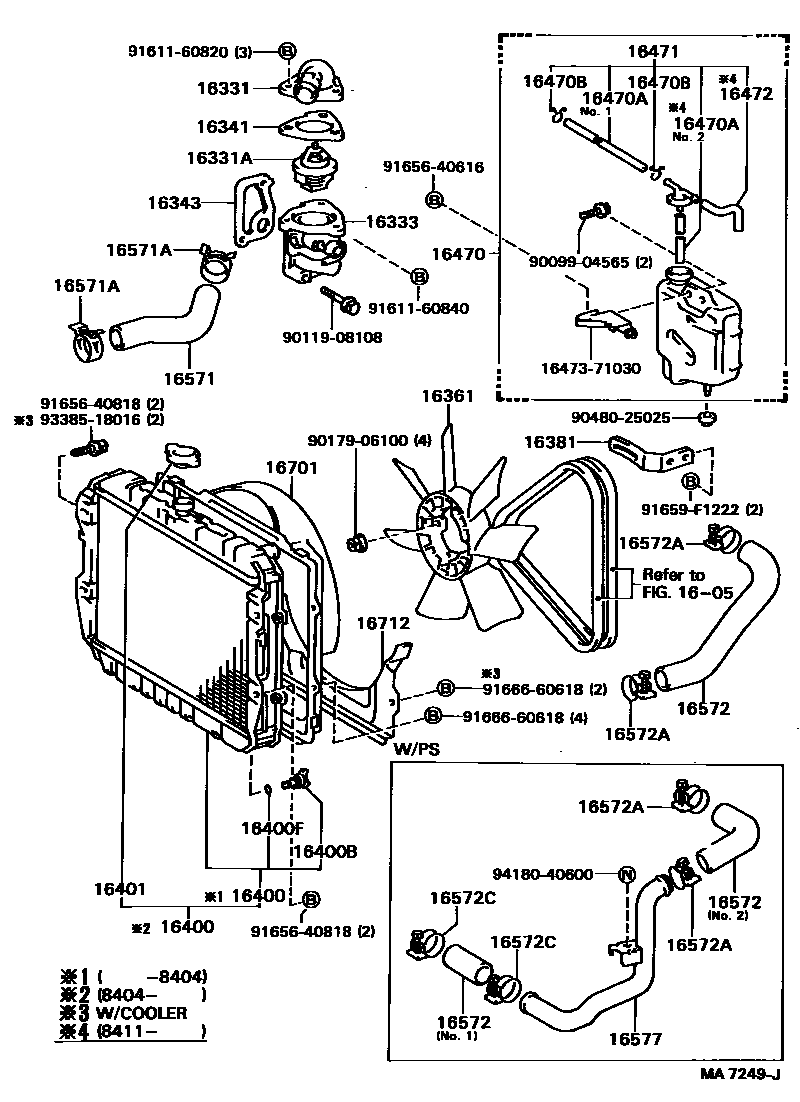 Toyota HILUX RADIATOR & WATER OUTLET EPC diagram — MA7249J