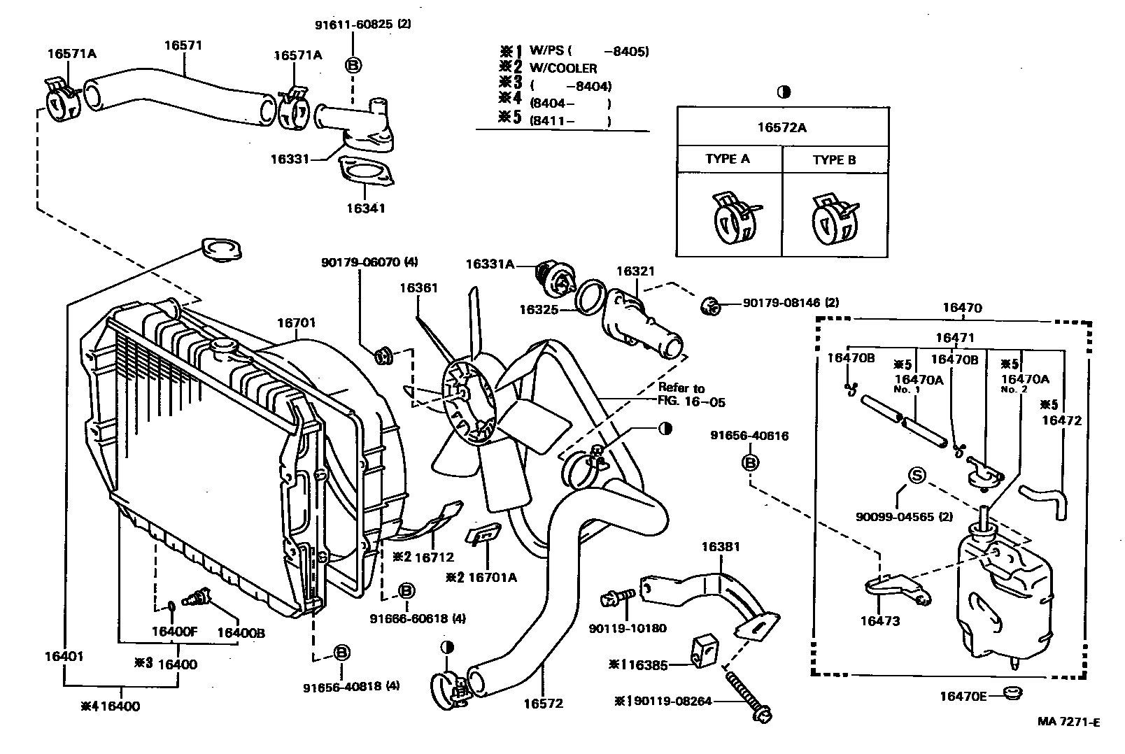 Toyota HILUX RADIATOR & WATER OUTLET EPC diagram — MA7271E
