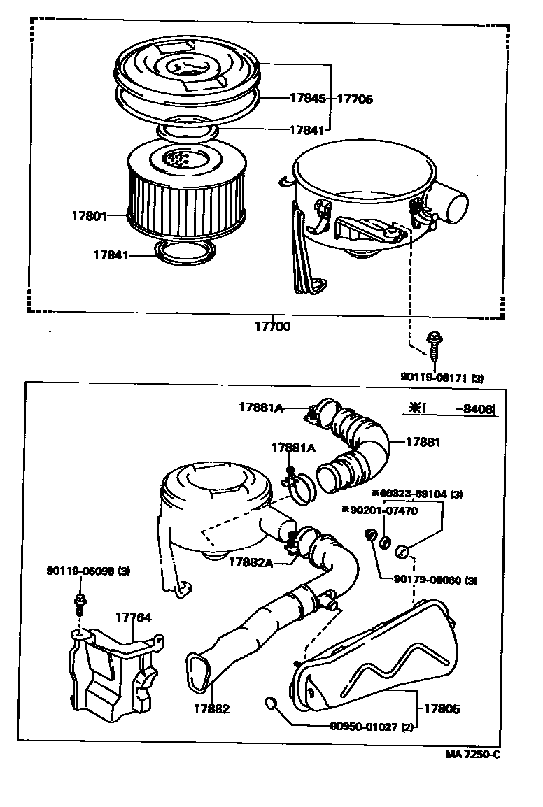 Toyota HILUX Air Cleaner EPC diagram — MA7250C