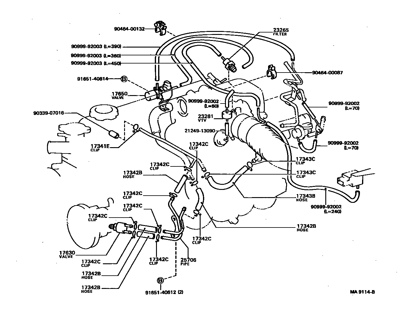 Toyota HILUX vacuum tube EPC diagram — MA9114B