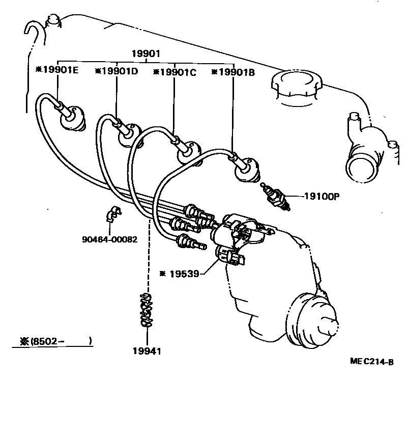 Toyota HILUX 点火线圈和火花塞 EPC diagram — MEC214B