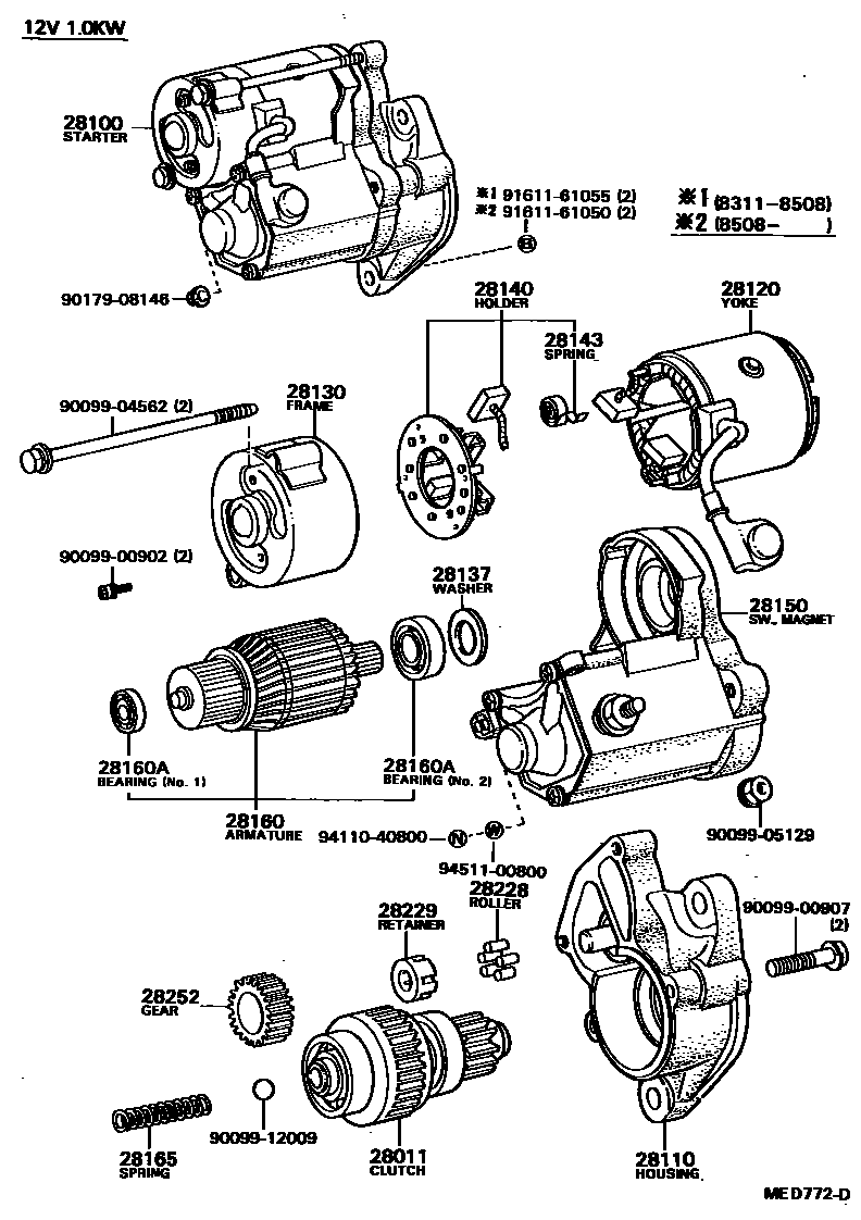 Toyota HILUX 起动机 EPC diagram — MED772D