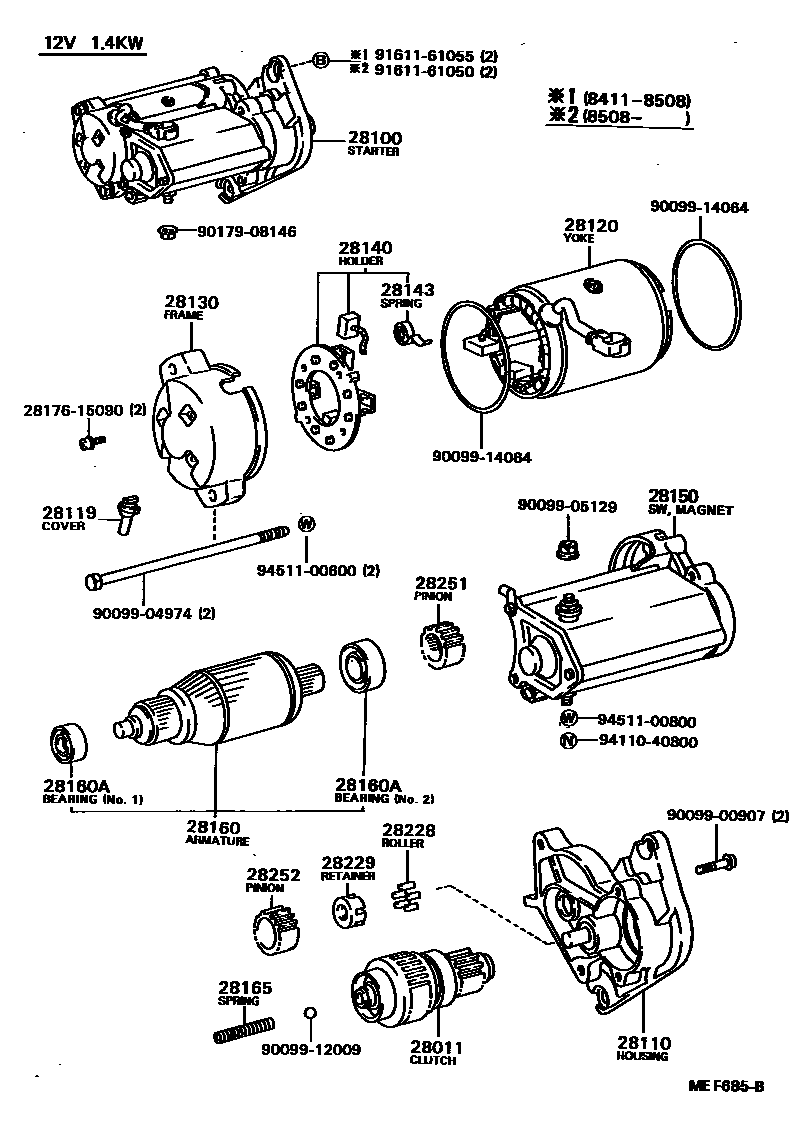 Toyota HILUX 起动机 EPC diagram — MEF685B