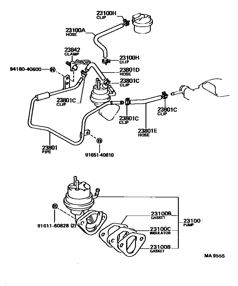 Toyota HILUX 燃油泵和燃油管 EPC diagram — MA9555