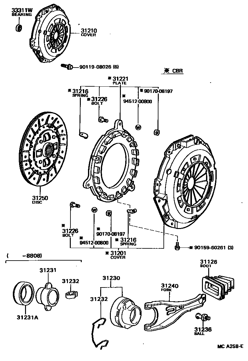 Toyota HILUX 离合器和分离叉 EPC diagram — MCA258E