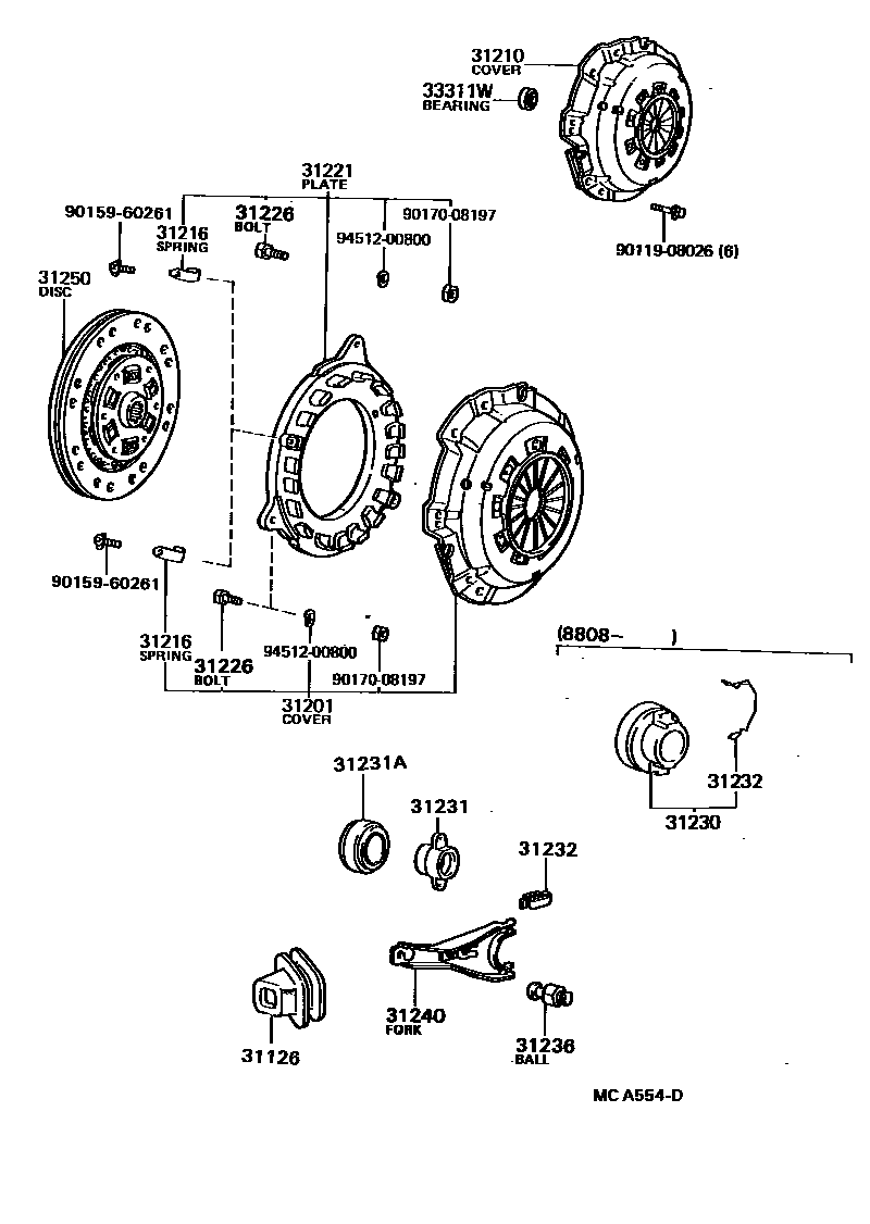 Toyota HILUX 离合器和分离叉 EPC diagram — MCA554D