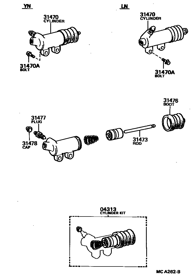 Toyota HILUX 离合器分离缸 EPC diagram — MCA262B