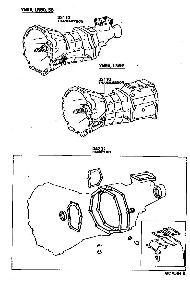 Toyota HILUX 传动桥或变速器总成和衬垫组件(MTM) EPC diagram — MCA564B