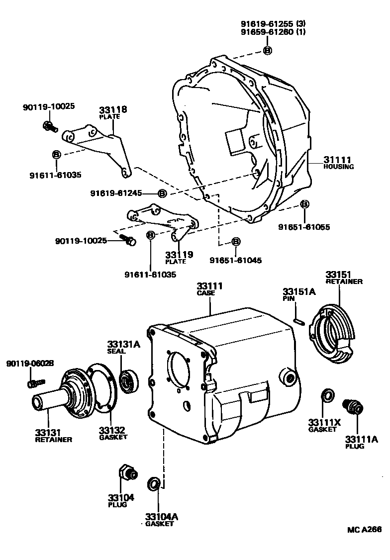 Toyota HILUX 离合器壳和变速器壳(MTM) EPC diagram — MCA266