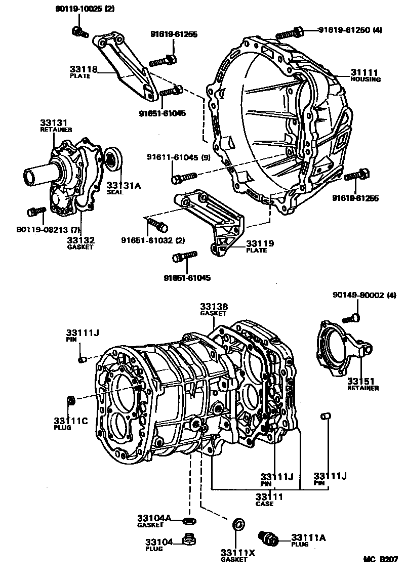 Toyota HILUX 离合器壳和变速器壳(MTM) EPC diagram — MCB207