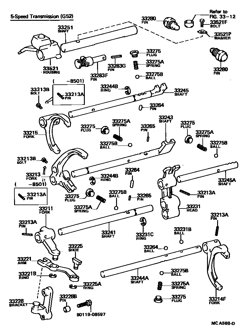 Toyota HILUX 换档拨叉和换档杆轴(MTM) EPC diagram — MCA568D