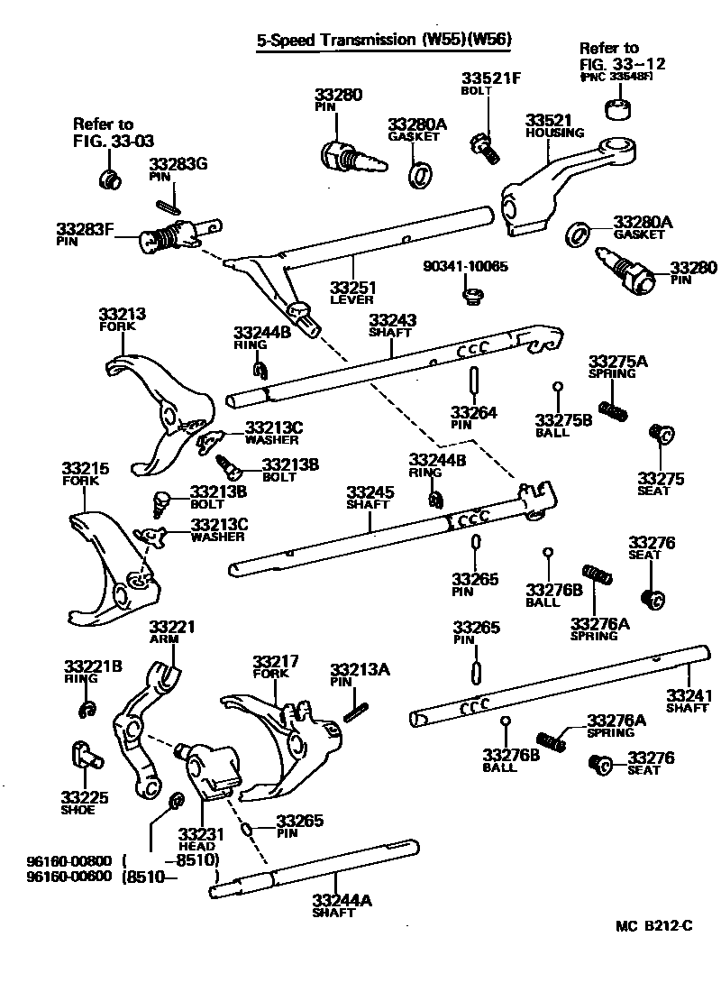 Toyota HILUX 换档拨叉和换档杆轴(MTM) EPC diagram — MCB212C