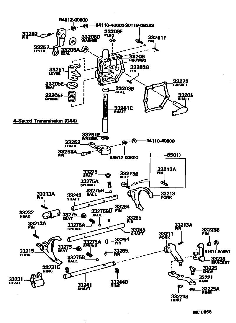 Toyota HILUX 换档拨叉和换档杆轴(MTM) EPC diagram — MCC058