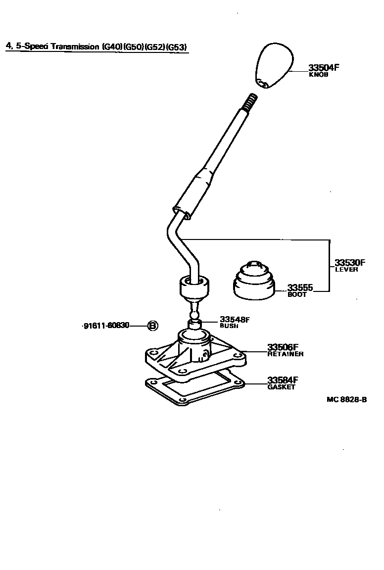Toyota HILUX Shift Lever & Retainer EPC diagram — MC8828B