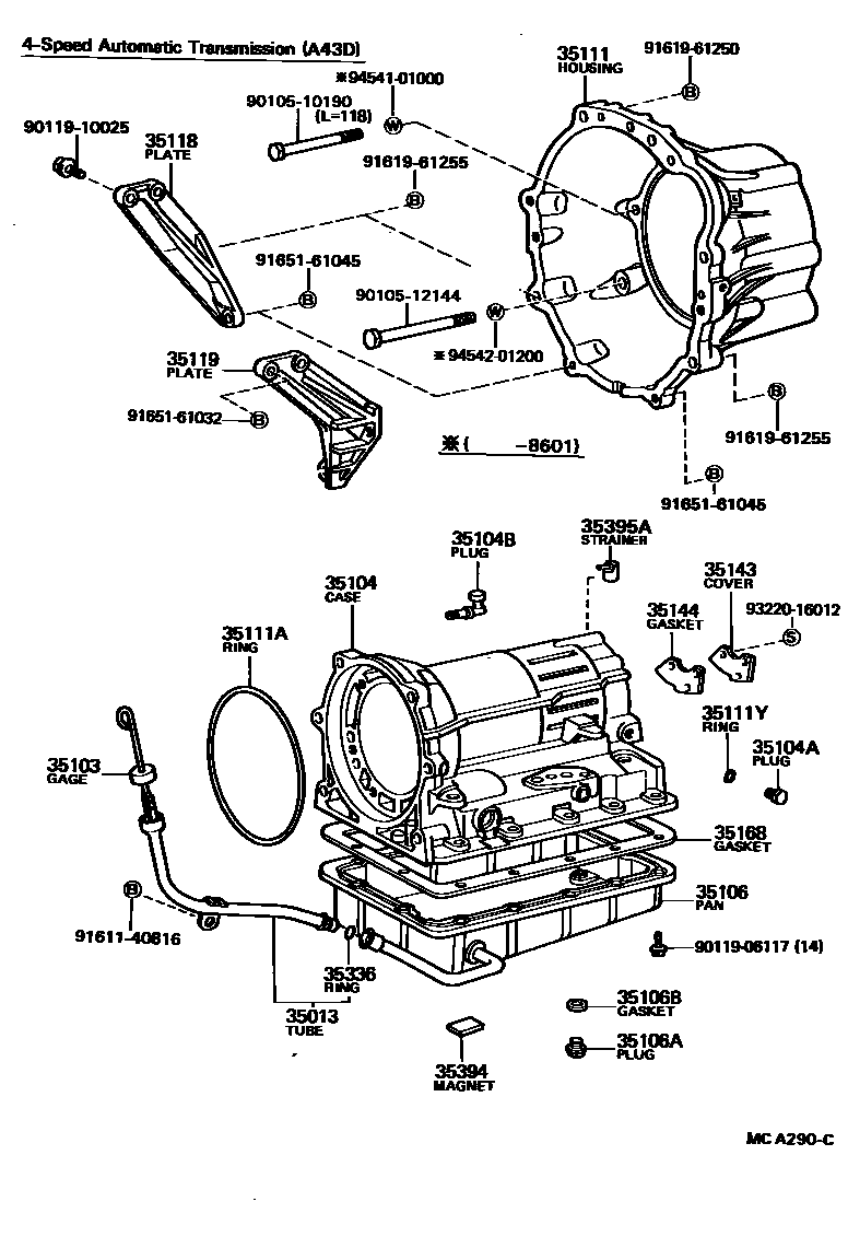 Toyota HILUX 变速器壳和油底壳(ATM) EPC diagram — MCA290C
