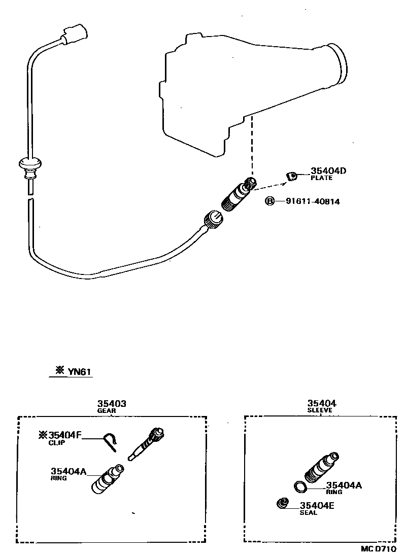 Toyota HILUX 速度表从动齿轮(ATM) EPC diagram — MCD710