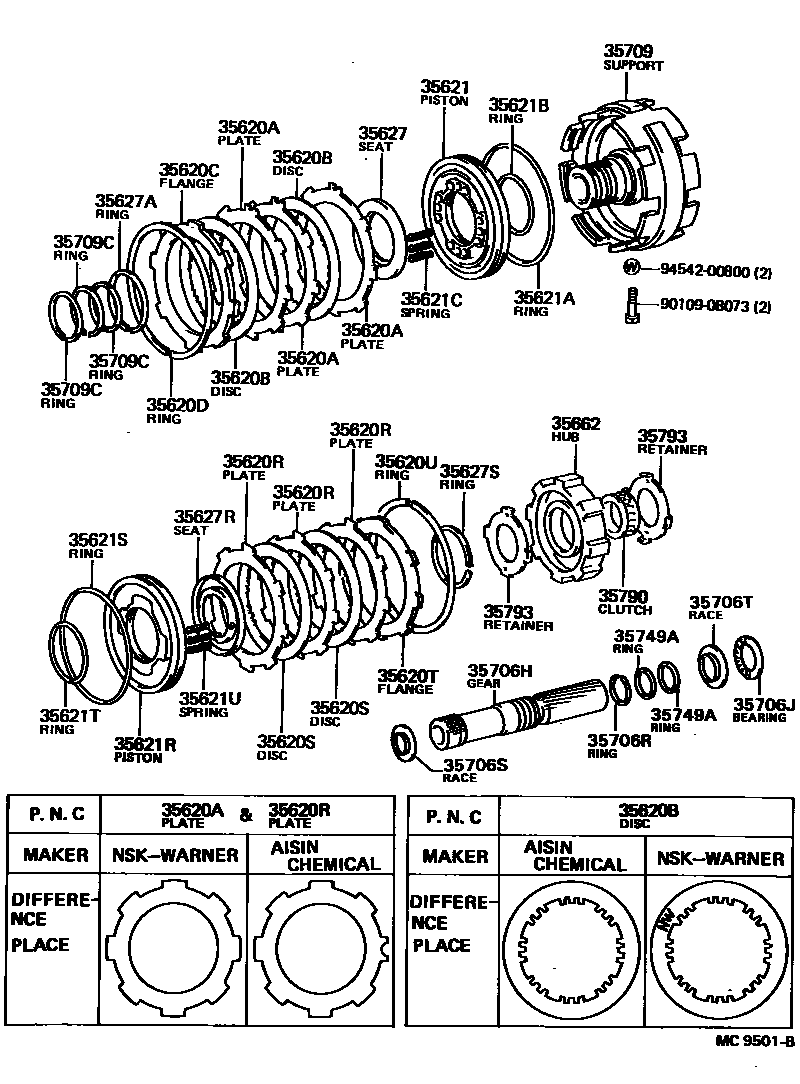 Toyota HILUX 中央支架和行星太阳齿轮(ATM) EPC diagram — MC9501B