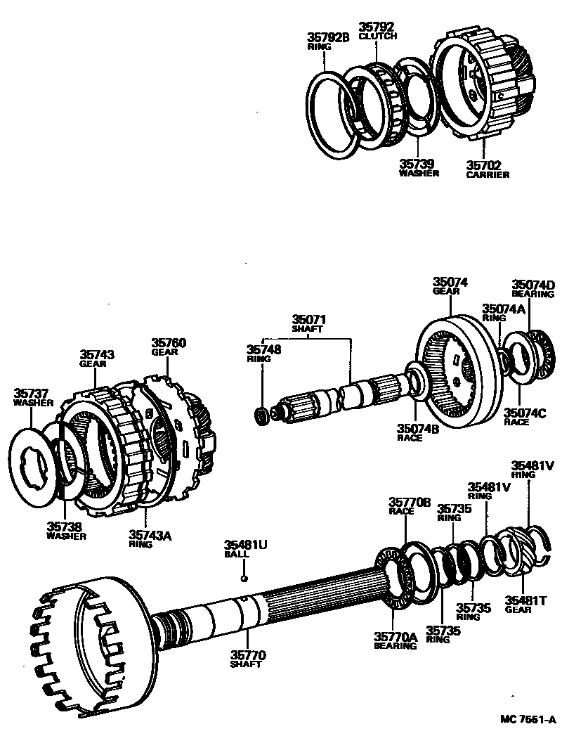 Toyota HILUX 行星齿轮、倒档活塞和中间轴齿轮(ATM) EPC diagram — MC7551A