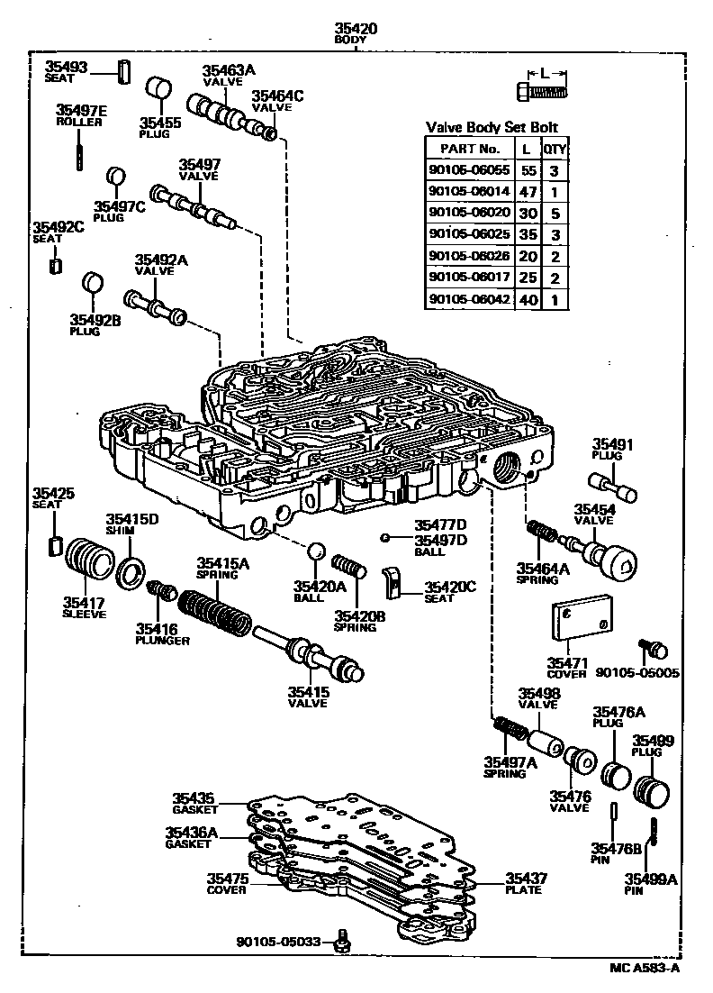 Toyota HILUX 阀体和滤油网(ATM) EPC diagram — MCA583A