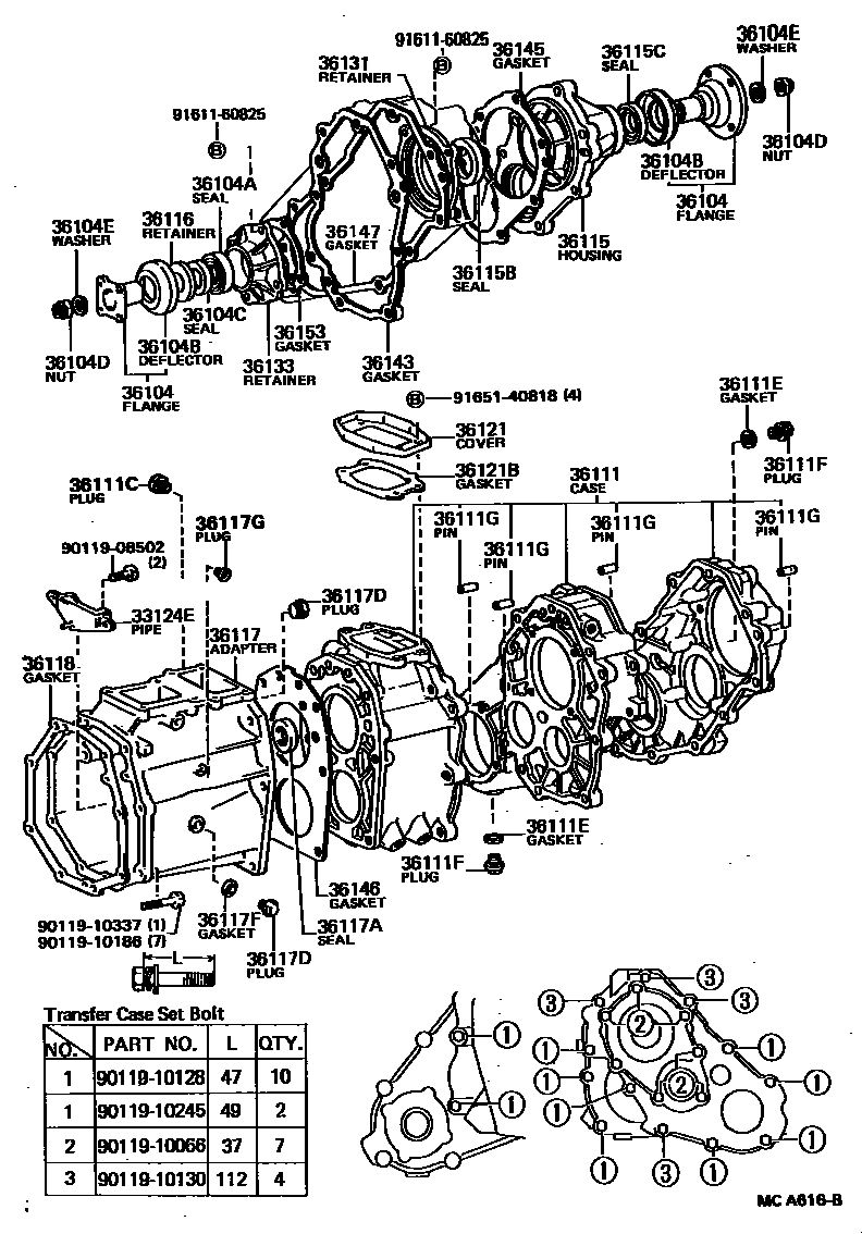 Toyota HILUX Transfer Case & Extension Housing EPC diagram — MCA616B