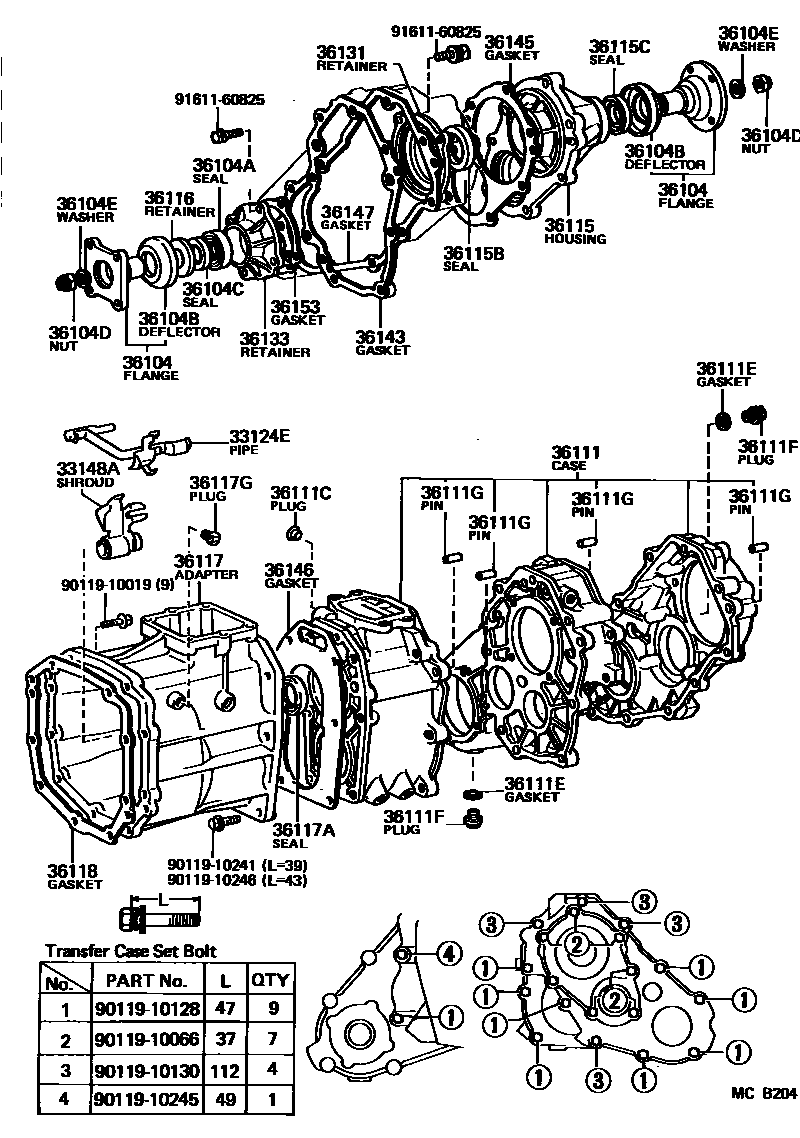 Toyota HILUX Transfer Case & Extension Housing EPC diagram — MCB204