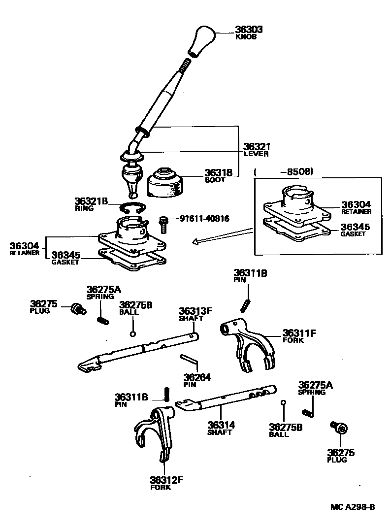Toyota HILUX Transfer Lever & Shift Fork Shaft EPC diagram — MCA298B