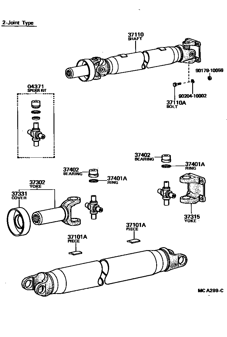 Toyota HILUX Propeller Shaft & Universal Joint EPC diagram — MCA299C