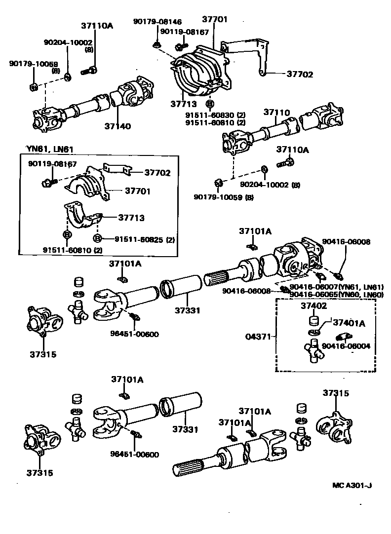 Toyota HILUX Propeller Shaft & Universal Joint EPC diagram — MCA301J