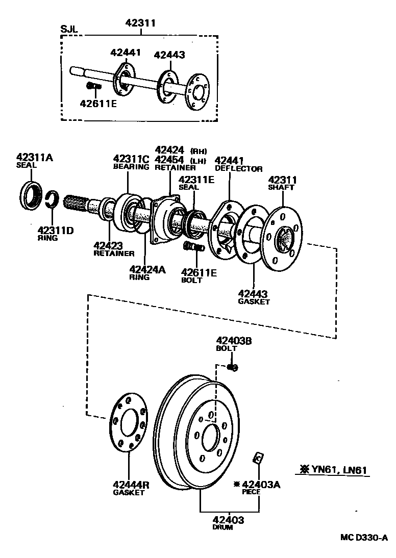 Toyota HILUX 后桥半轴和后桥轮毂 EPC diagram — MCD330A