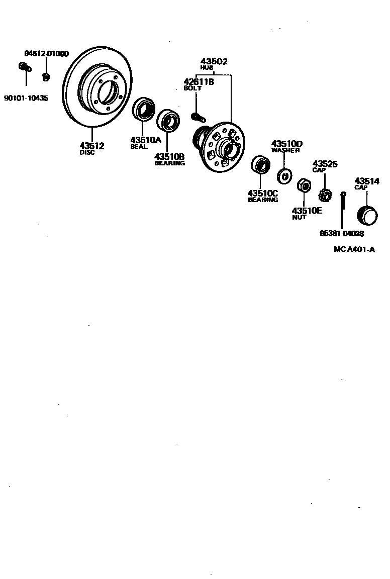 Toyota HILUX Front Axle Hub EPC diagram — MCA401A