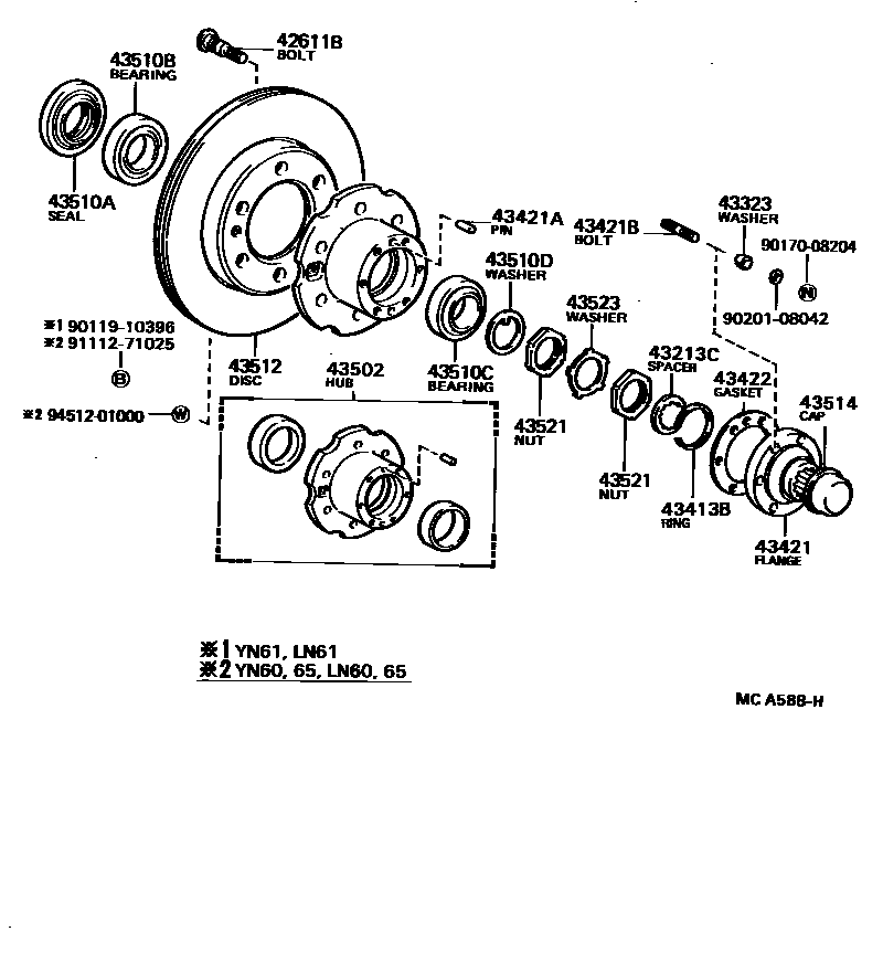 Toyota HILUX Front Axle Hub EPC diagram — MCA588H