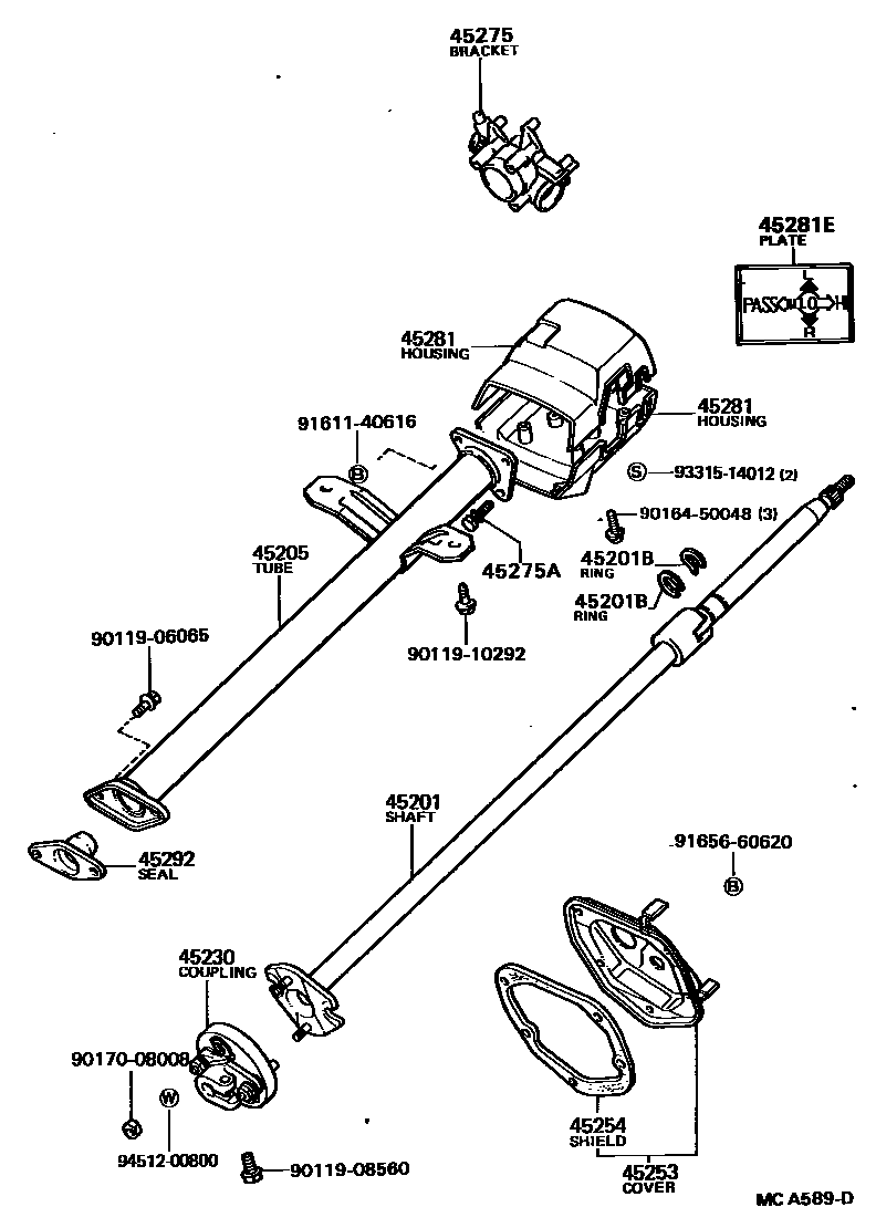 Toyota HILUX Steering Column & Shaft EPC diagram — MCA589D