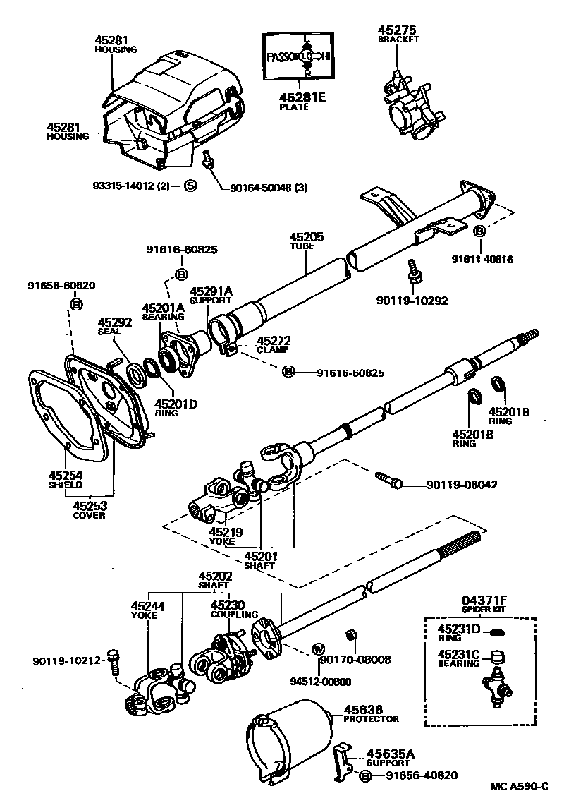 Toyota HILUX Steering Column & Shaft EPC diagram — MCA590C
