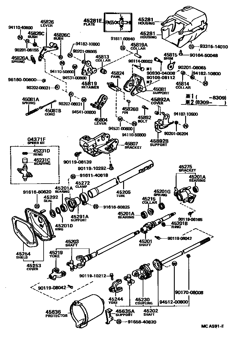 Toyota HILUX Steering Column & Shaft EPC diagram — MCA591E