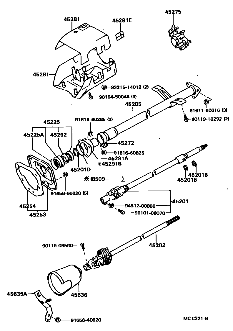Toyota HILUX Steering Column & Shaft EPC diagram — MCC321B