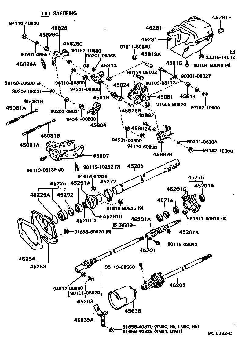 Toyota HILUX Steering Column & Shaft EPC diagram — MCC322C