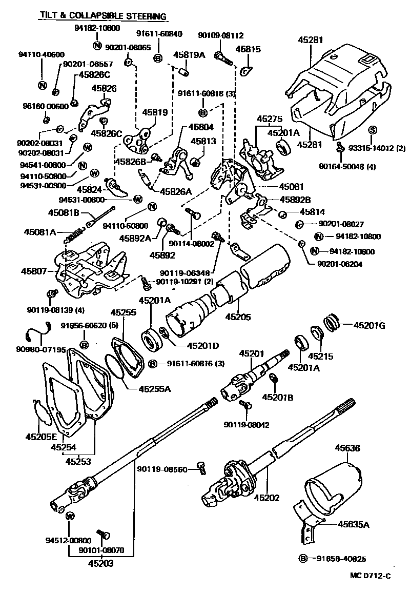 Toyota HILUX Steering Column & Shaft EPC diagram — MCD712C