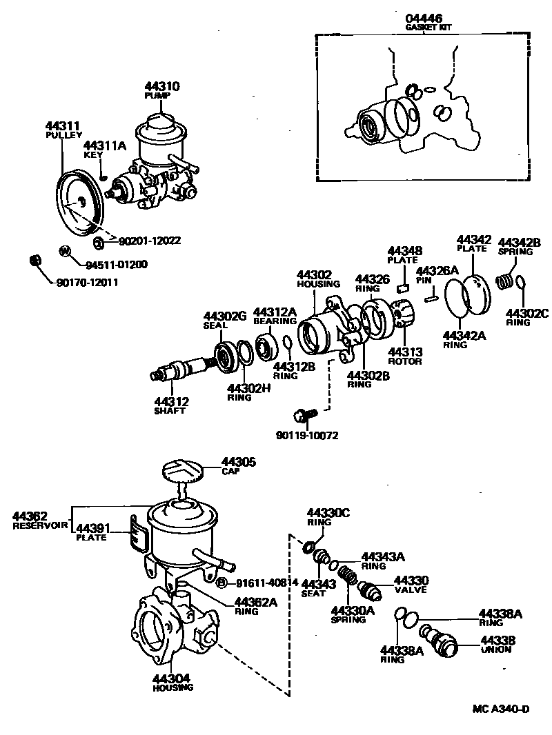 Toyota HILUX 叶片泵和储油罐(动力转向) EPC diagram — MCA340D