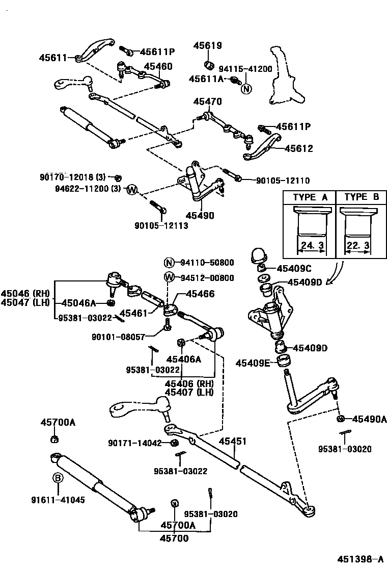 Toyota HILUX 前转向齿轮和连杆 EPC diagram — 451398A