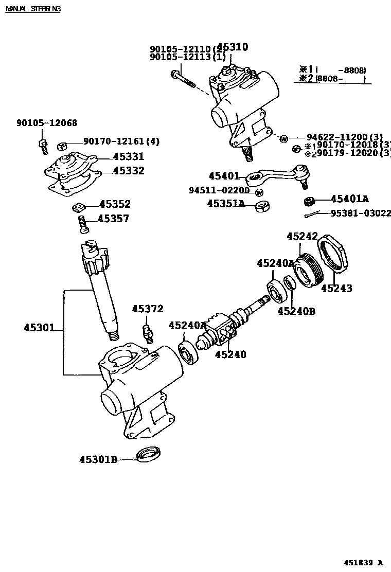 Toyota HILUX 前转向齿轮和连杆 EPC diagram — 451839A