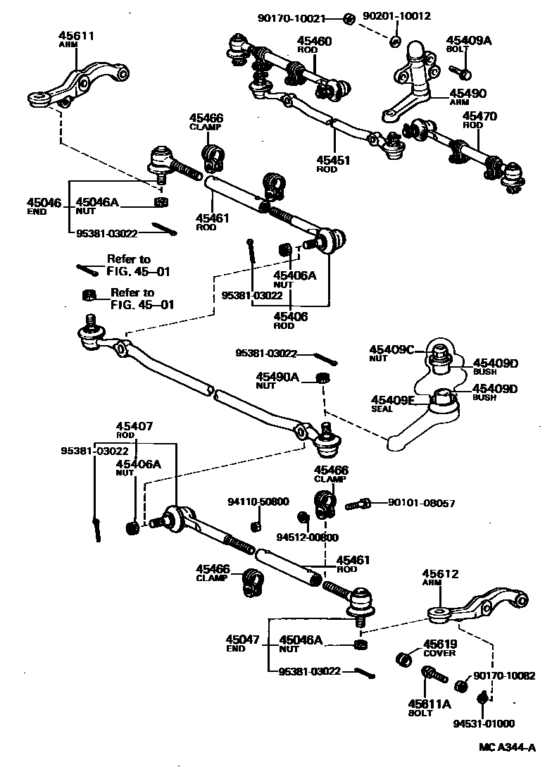 Toyota HILUX 前转向齿轮和连杆 EPC diagram — MCA344A