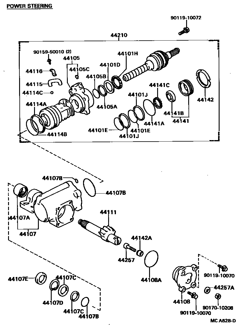 Toyota HILUX 前转向齿轮和连杆 EPC diagram — MCA628D